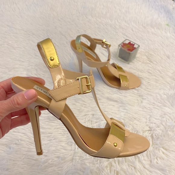 Steve Madden Shoes - Steve Madden | Reya T-Strap Gold Nude heel women size 8